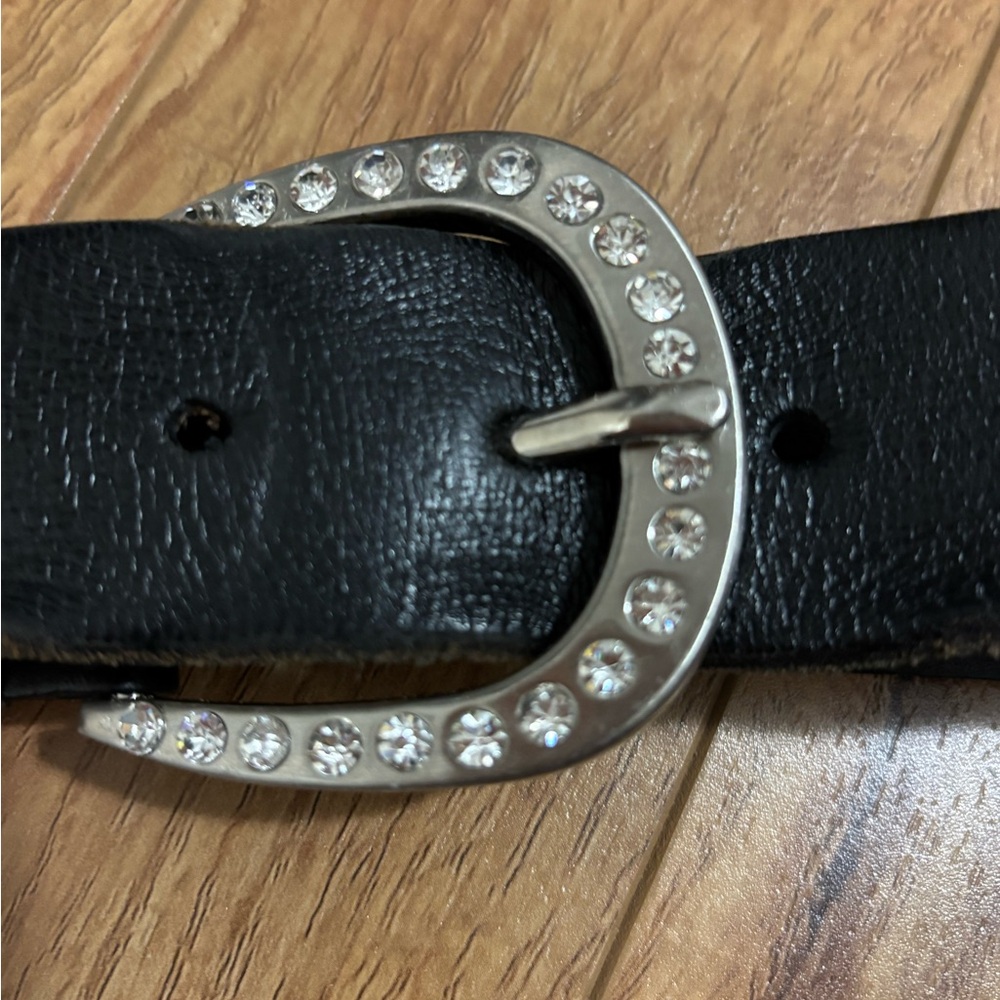 Chic Black Belt with Rhinestone Buckle
